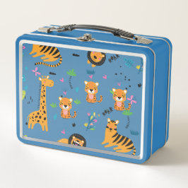 Wilde Dschungel-Tiger-Giraffen- und Löwenmuster Metall Brotdose