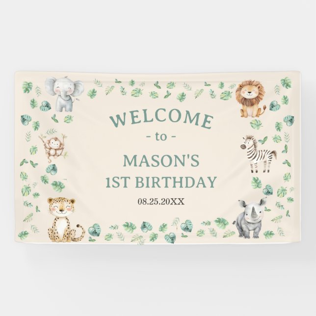 Wilde Dschungelsafari-Tiere Geburtstag Banner (Horizontal)