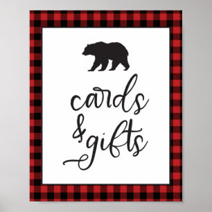 Wilde Einhorn-Bär-Rot-Buffalo-Karo-Plaids-Karten u Poster