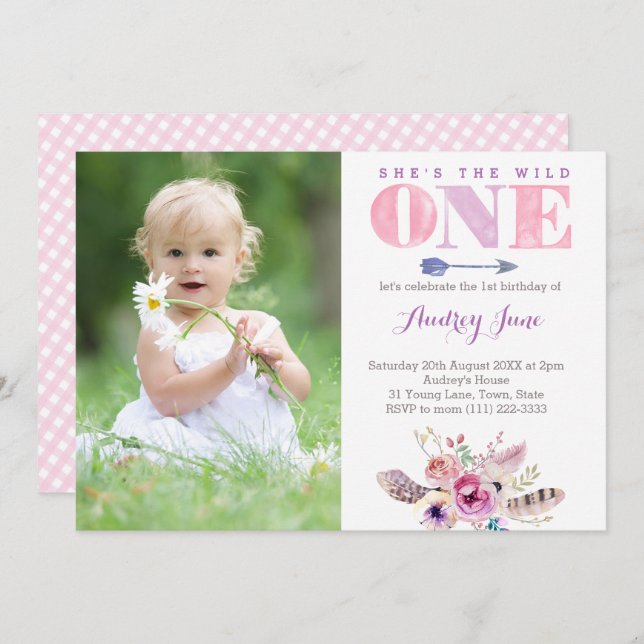 wilde Einladungen, die große Foto-Karte zum 1. Geb Einladung (Vorne/Hinten)