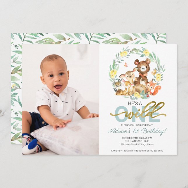 Wilde Einladungen zu einem Geburtstag mit Foto (Vorne/Hinten)