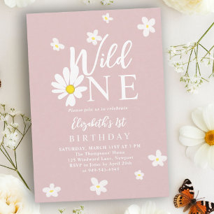 Wilde Eins Daisy Blush Rosa Blumen Mädchen 1. Gebu Einladung