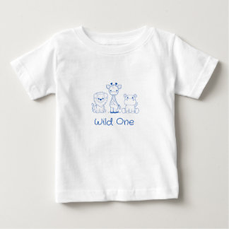 "Wilde Eins" Giraffe, Löwe, Nilpferd Blaue Umrandu Baby T-shirt