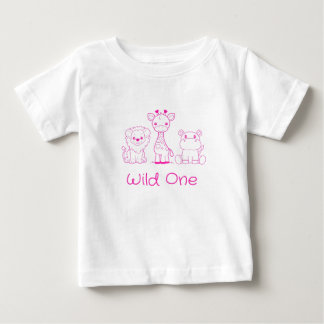 "Wilde Eins" Giraffe, Löwe, Nilpferd rosa Umriss Baby T-shirt