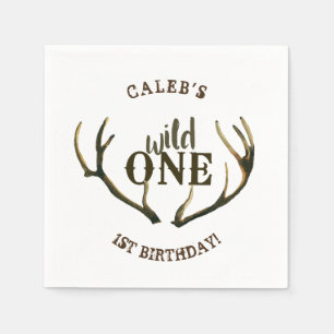 Wilde Eins Hirschgeweih Einfach Weiß 1. Geburtstag Serviette