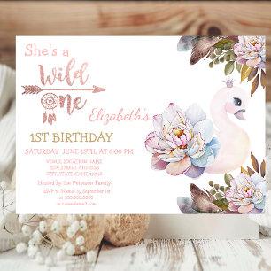 Wilde eins,Pfeile,Schwan Blumen,Boho Geburtstag Einladung