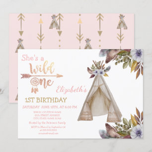 Wilde eins,Pfeile,Zelt,Blumen,Boho Geburtstag  Einladung