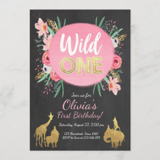 Wilde Eintiere zum Geburtstag Einladung Floral Gol