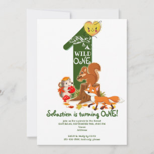 Wilde Einwaldtiere Tiere 1. Geburtstag Einladung