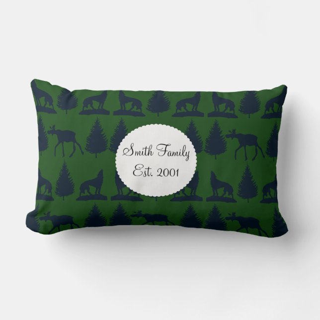 Wilde Elch-Wolf-Kiefer-rustikale grüne Marine Lendenkissen (Vorderseite)