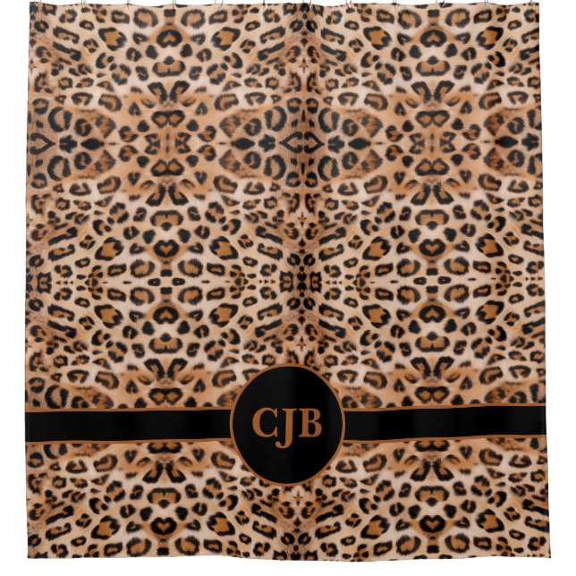 Wilde Eleganz: Personalisierter Leopard Print Duschvorhang (Vorderseite)