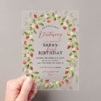 WILDE ERDBEER SÜSSE BABY GEBURTSTAG ACRYLEINLADUNGEN