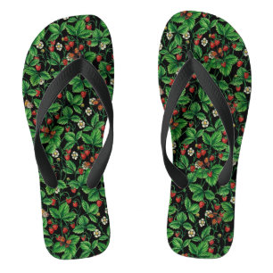 Wilde Erdbeeren auf schwarz Flip Flops