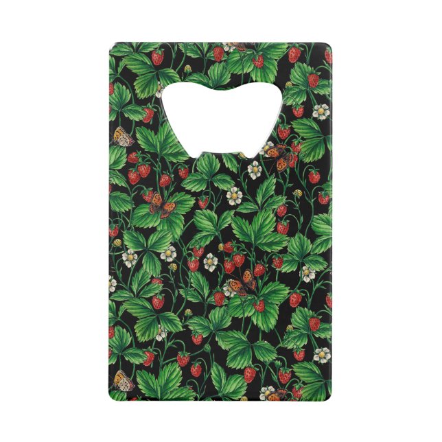 Wilde Erdbeeren auf schwarz Geldbeutel Flaschenöffner (Vorderseite)