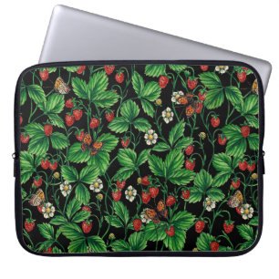 Wilde Erdbeeren auf schwarz Laptopschutzhülle