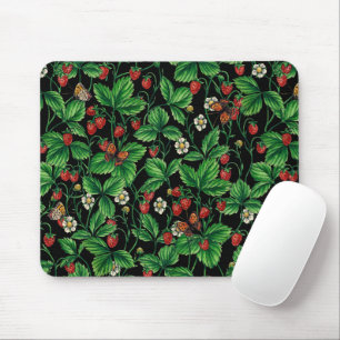 Wilde Erdbeeren auf schwarz Mousepad