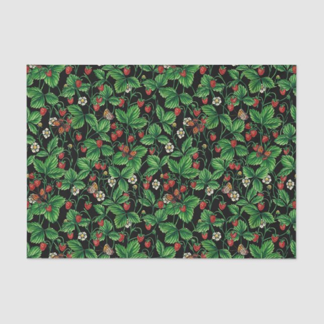 Wilde Erdbeeren auf schwarz Seidenpapier (Vorderseite)