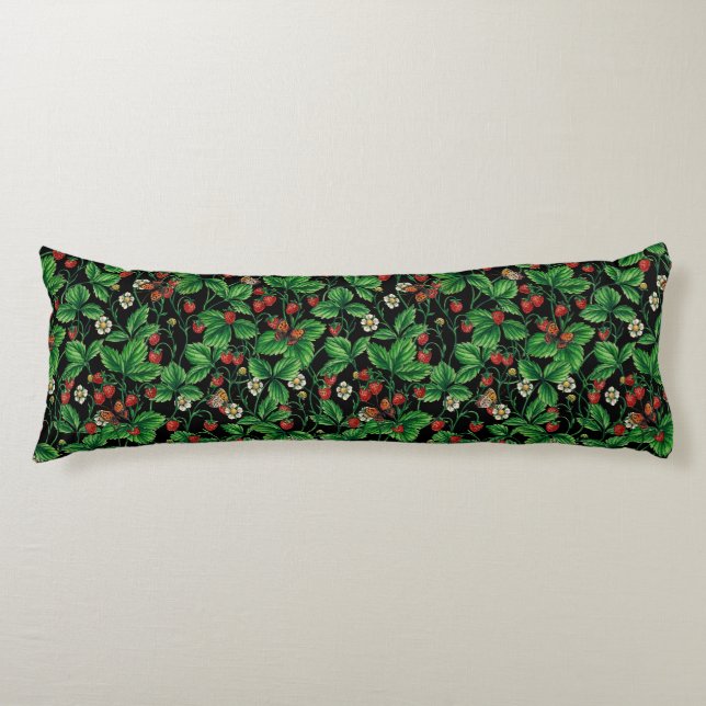 Wilde Erdbeeren auf schwarz Seitenschläferkissen (Vorderseite)