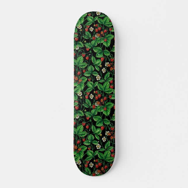 Wilde Erdbeeren auf schwarz Skateboard (Vorne)