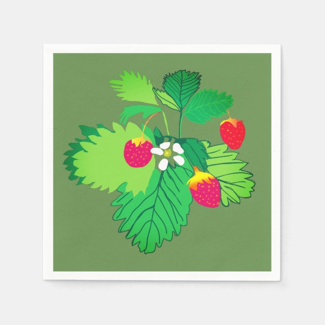 Wilde Erdbeeren Cocktail Papier Napkins Serviette (Vorderseite)