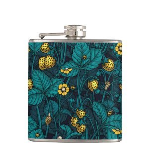 Wilde Erdbeeren, gelb und blau Flachmann