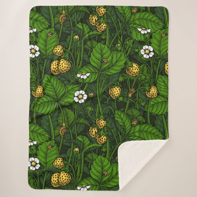 Wilde Erdbeeren, gelb und grün Sherpadecke (Vorderseite)