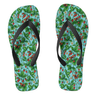 Wilde Erdbeeren in Poolblau Flip Flops