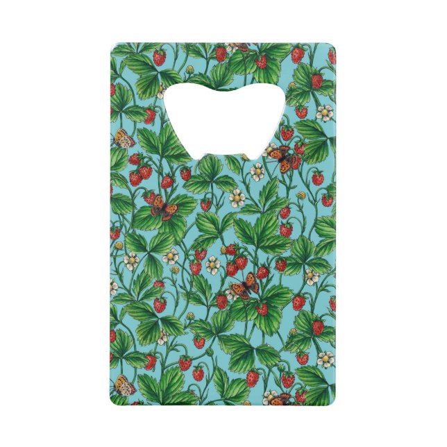 Wilde Erdbeeren in Poolblau Geldbeutel Flaschenöffner (Vorderseite)