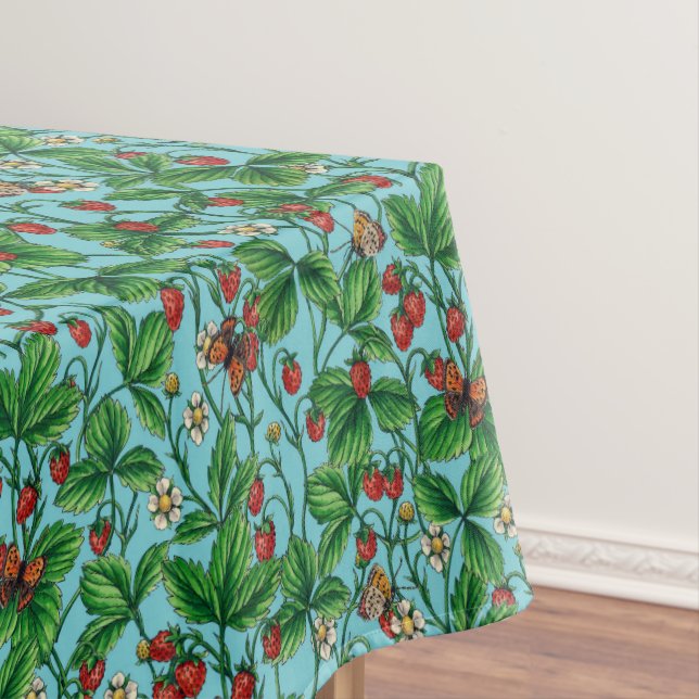 Wilde Erdbeeren in Poolblau Tischdecke (Beispiel)