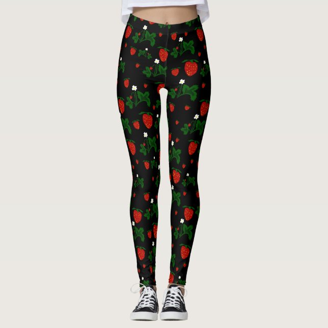Wilde Erdbeeren Muster Leggings (Vorderseite)