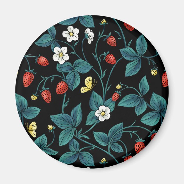 Wilde Erdbeeren rot/gelb/blau/schwarz Magnet (Vorne)