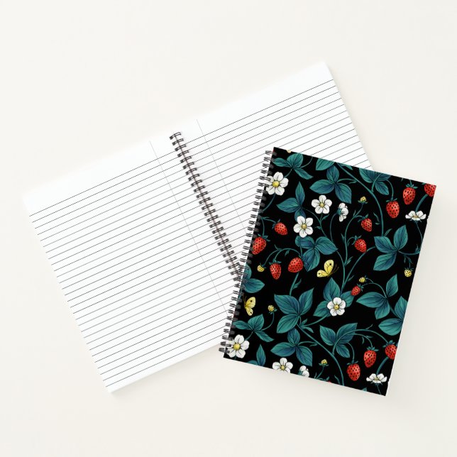 Wilde Erdbeeren rot/gelb/blau/schwarz Notizbuch (Innenseite)