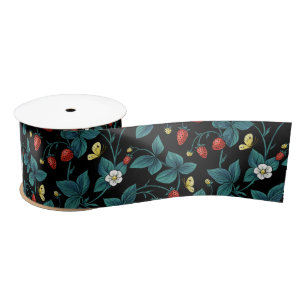Wilde Erdbeeren rot/gelb/blau/schwarz Satinband