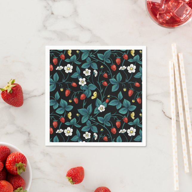 Wilde Erdbeeren rot/gelb/blau/schwarz Serviette (Beispiel)