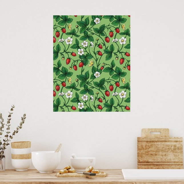 Wilde Erdbeeren rot/gelb/grün/ Poster (Küche)