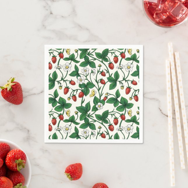 Wilde Erdbeeren rot/gelb/grün/weiß Serviette (Beispiel)