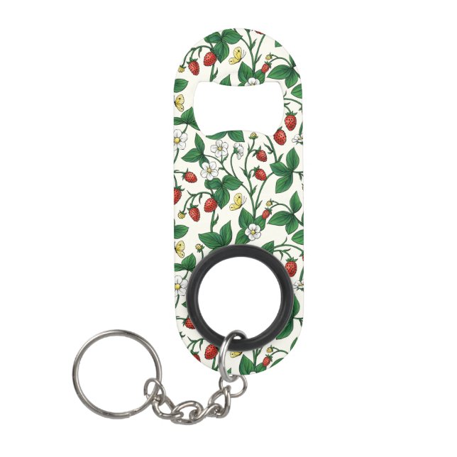 Wilde Erdbeeren rot/gelb/grün/weißlich Mini Flaschenöffner (Vorderseite)