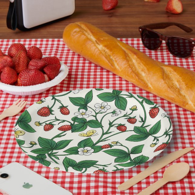 Wilde Erdbeeren rot/gelb/grün/weißlich Pappteller (Picknick)