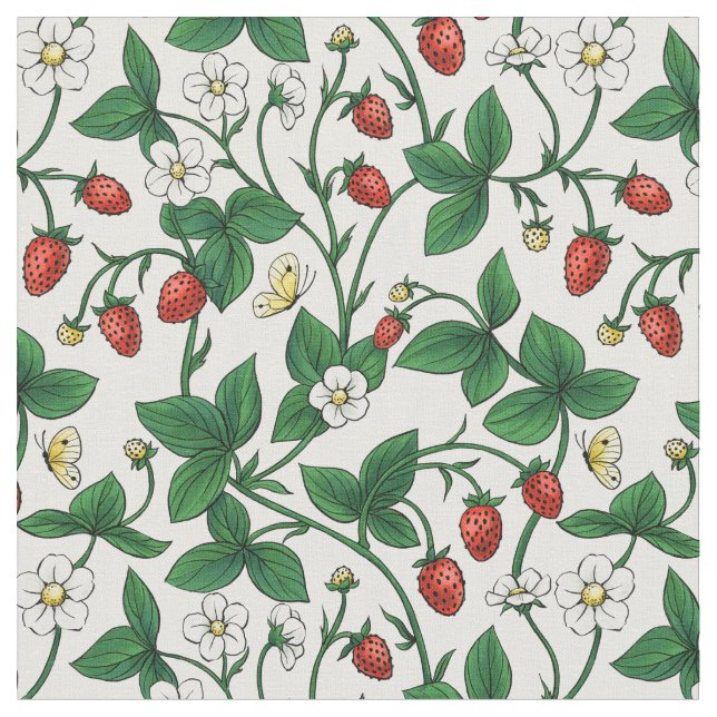 Wilde Erdbeeren rot/gelb/grün/weißlich Stoff (Nahaufnahme)