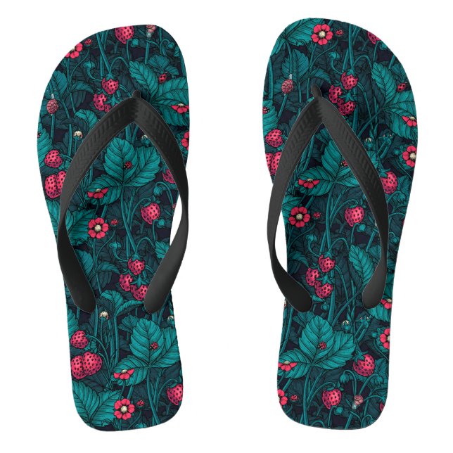 Wilde Erdbeeren, rot und blau Flip Flops (Fußbett)