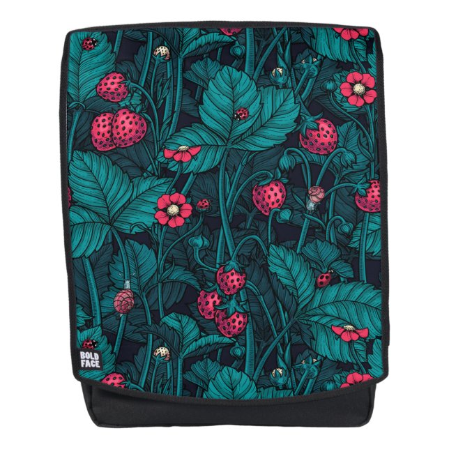 Wilde Erdbeeren, rot und blau Rucksack (Vorderseite)
