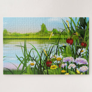 Wilde Erdbeeren und Blume am See Puzzle