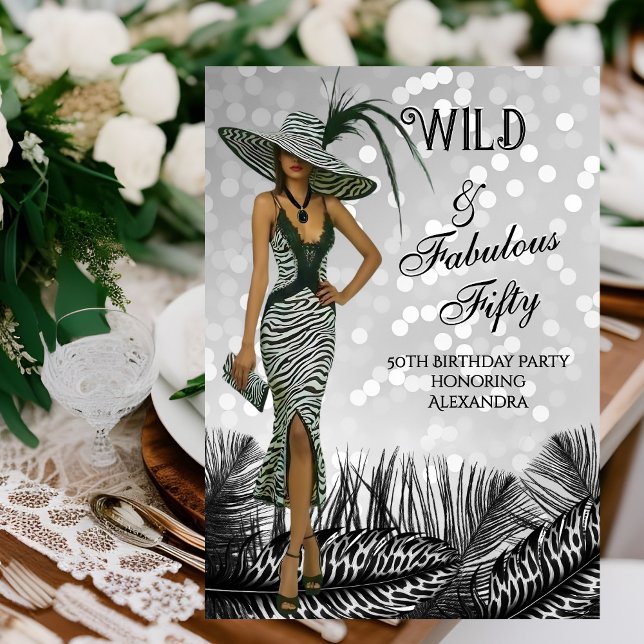Wilde Fabelhafte Fünfzig Geburtstag Zebra Schwarz  Einladung (Von Creator hochgeladen)