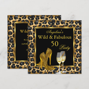 Wilde & Fabelhafte Gold Leopard High Heels Geburts Einladung