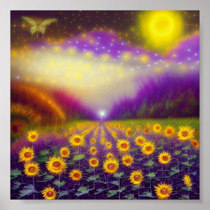 Wilde Fantasie-Sonnenblumenfeld Poster