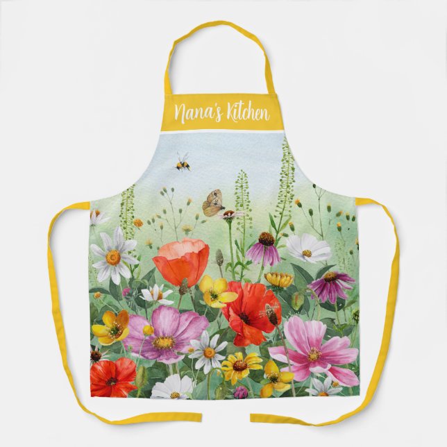 Wilde florale Blume personalisierte Bezeichnung Schürze (Vorderseite)