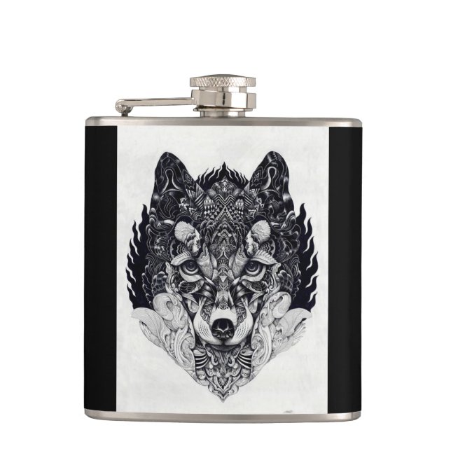 Wilde Fox-Wolf Flasche Flachmann (Vorderseite)