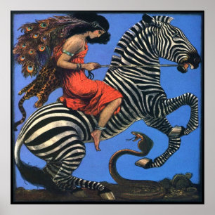 Wilde Frauen reiten auf dem Zebra-Poster Poster