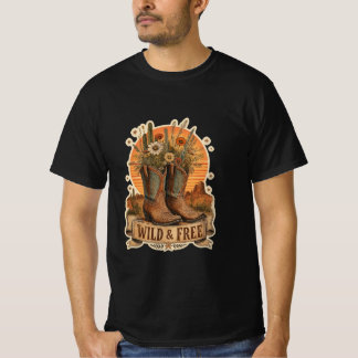 Wilde & freie Cowboy-Stiefel Western Wildblume Wüs T-Shirt
