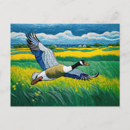 Wilde Gans fliegen über blühende Wiese Feiertagspostkarte